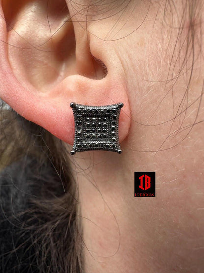 Black MOISSANITE Oxidized Rhodium Over 925 Silver Square Kite Earrings