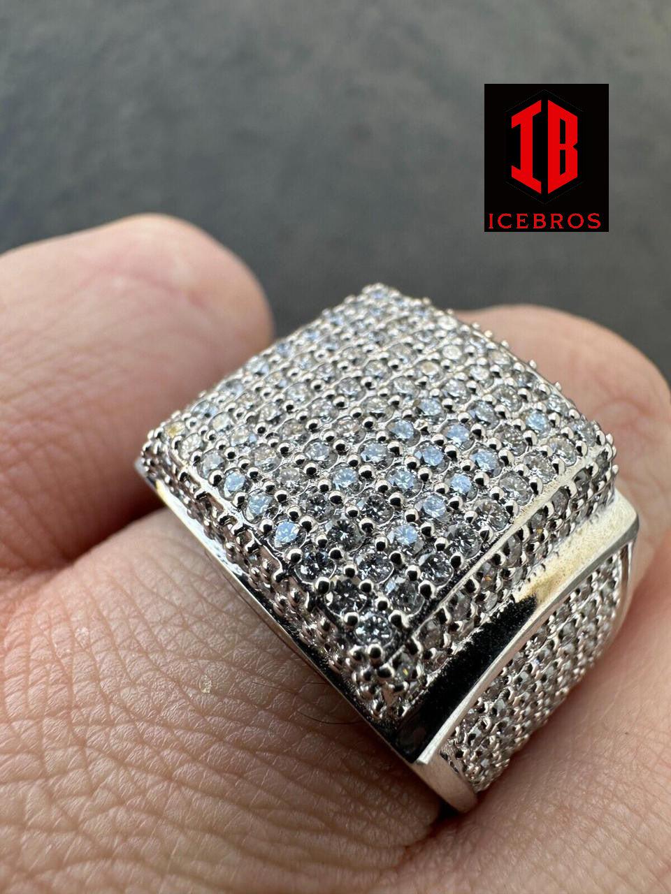 4.47ct Real Diamond Hip Hop Natural 925 Sterling Silver Iced Square Mens Ring