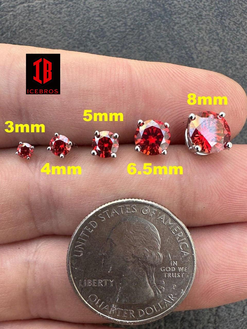 Real Ruby Red Moissanite Screwback Stud Earrings 925 Silver 3-8mm Iced Pass Test