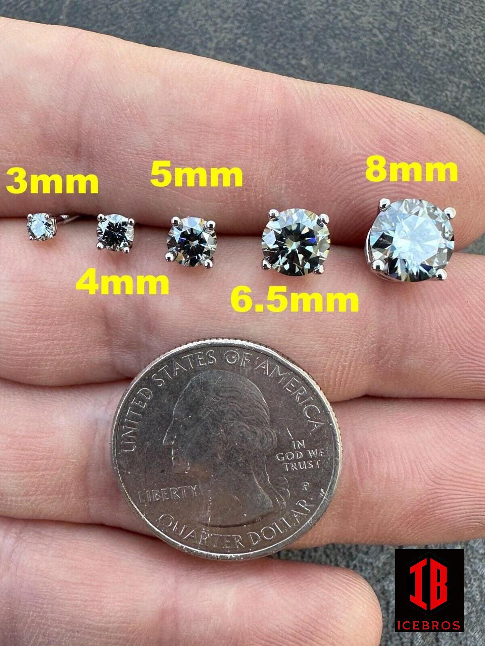 Dark Gray Moissanite Screw back Stud Earrings 925 Silver 3-8mm Iced Tester