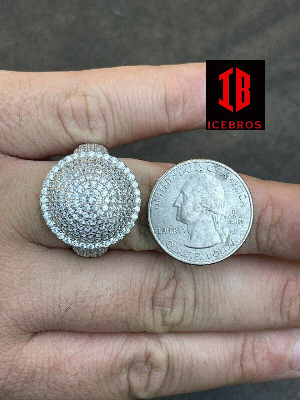 14k Gp Vermeil 925 Silver Round 3D Men's Diamond Pinky Ring Iced Bling Jewelry (CZ)