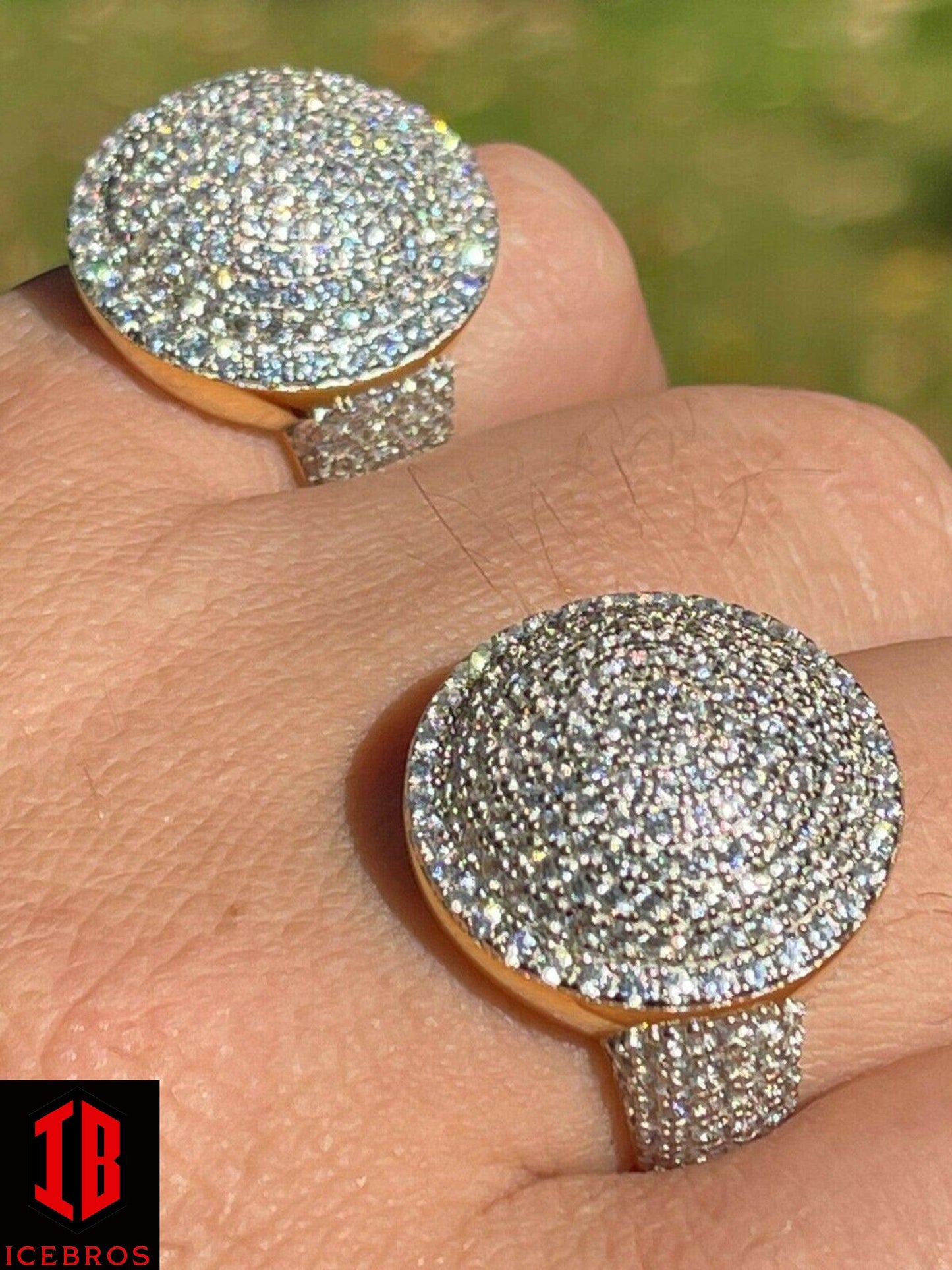 14k Gp Vermeil 925 Silver Round 3D Men's Diamond Pinky Ring Iced Bling Jewelry (CZ)
