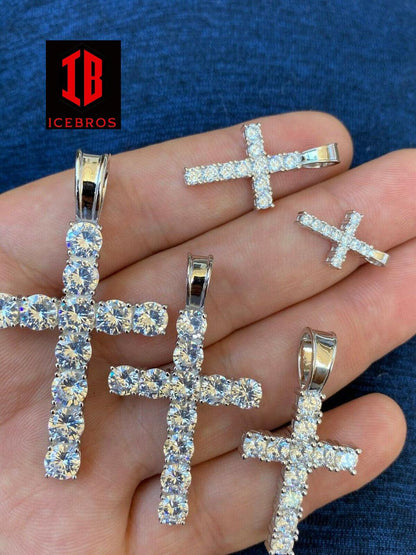 Ladies & Mens Diamond Cross Pendant Solid 925 Sterling Silver Iced Necklace (CZ)