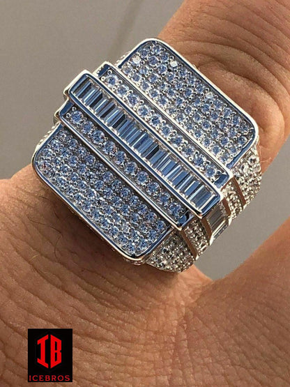 Men's Hip Hop REAL ICY Solid 925 Silver 5ct Baguette CZ Pinky RING 14k Gold (CZ)