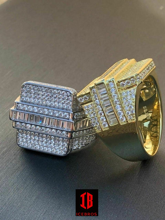Men's Hip Hop REAL ICY Solid 925 Silver 5ct Baguette CZ Pinky RING 14k Gold (CZ)