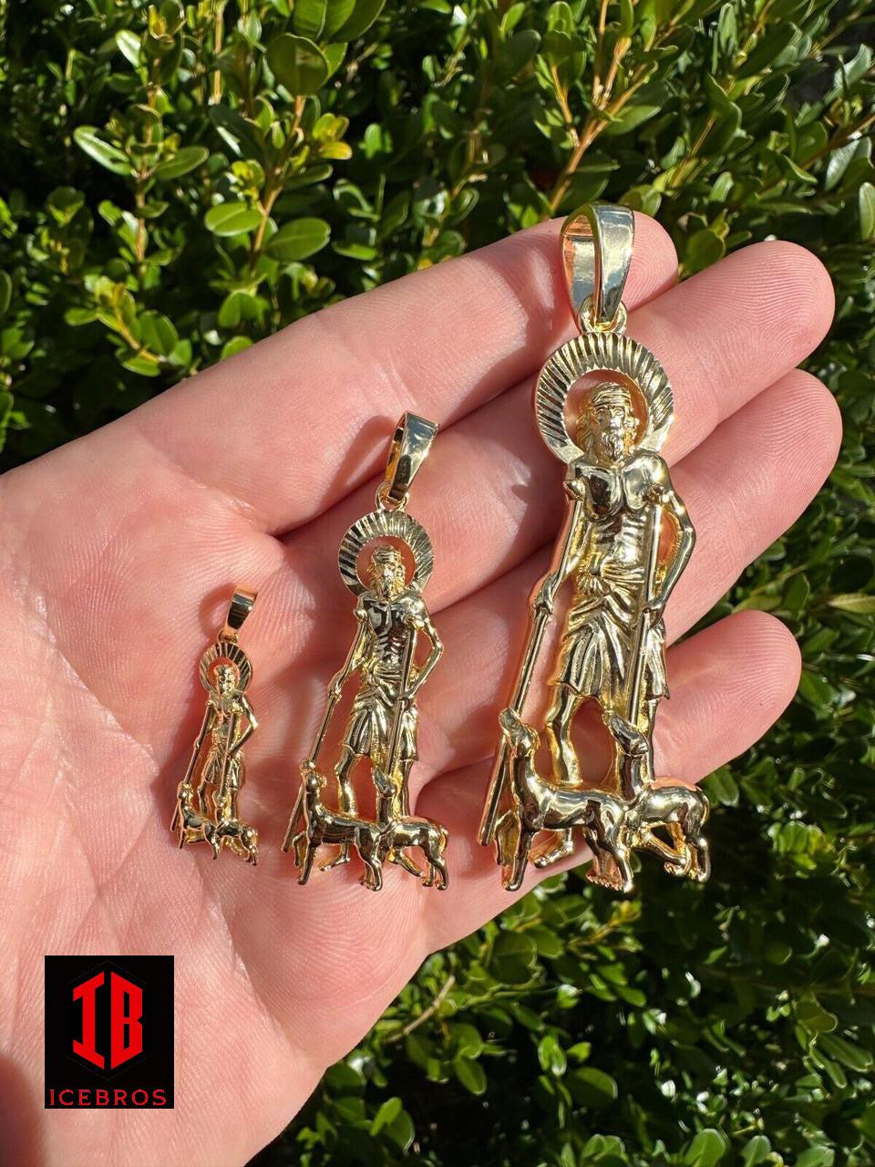 SAINT St LAZARUS Charm Necklace, 14K Gold over 925 Silver San Lazaro PENDANT, Religious Jewelry for Men & Women, Gift Pendant For Unisex