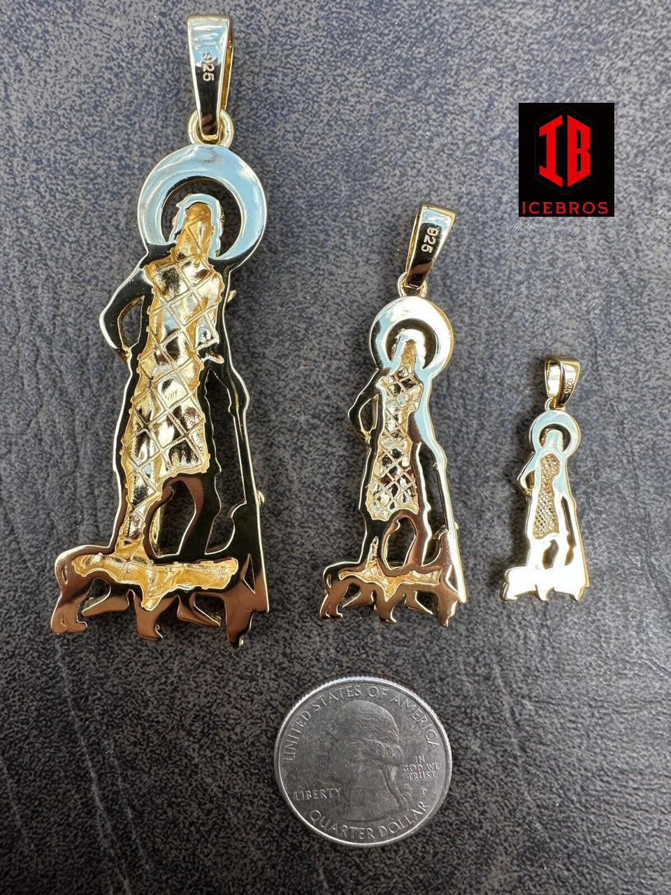 SAINT St LAZARUS Charm Necklace, 14K Gold over 925 Silver San Lazaro PENDANT, Religious Jewelry for Men & Women, Gift Pendant For Unisex