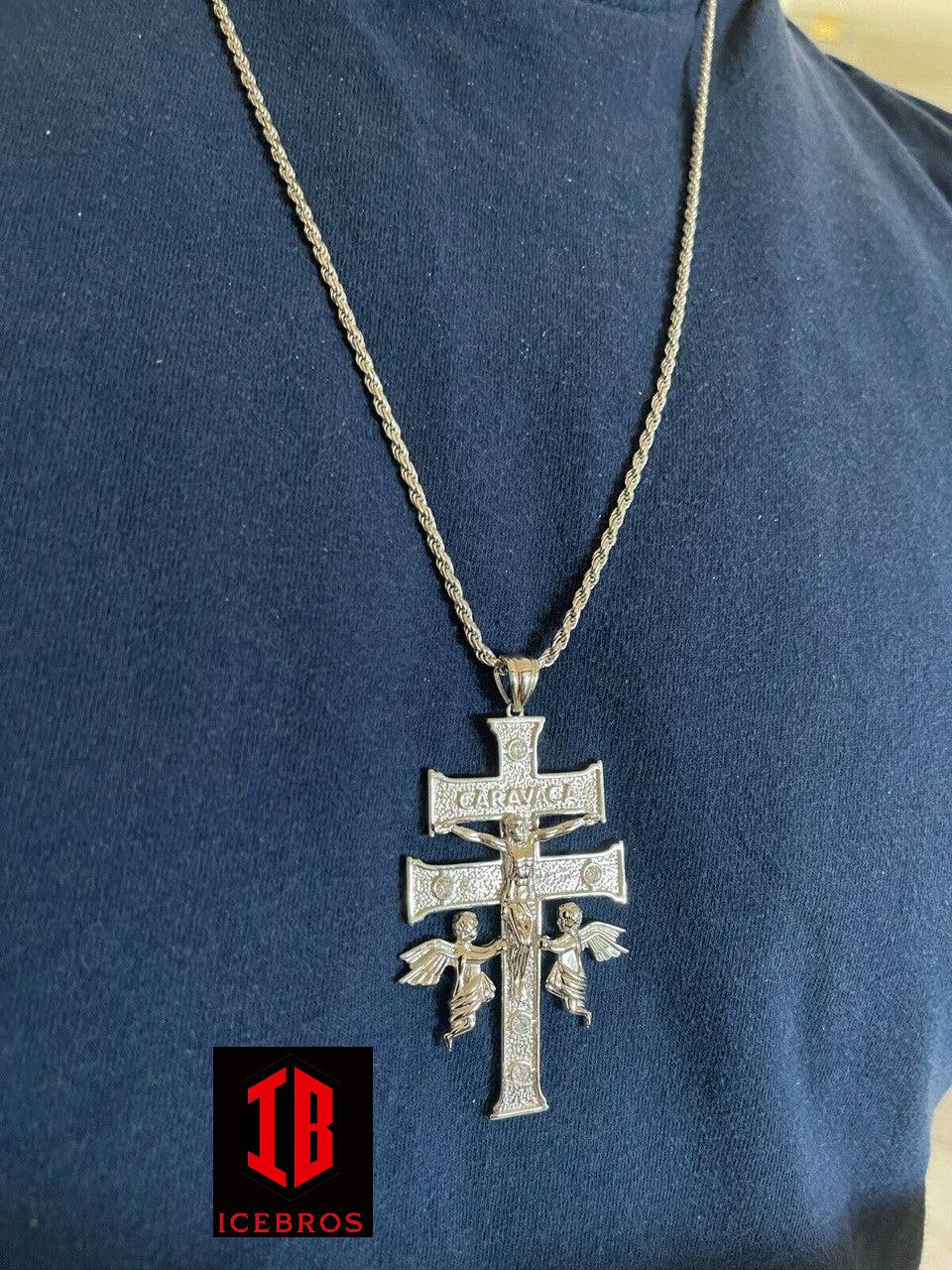 925 Sterling Silver Large Cruz De Caravaca Cross Pendant 2.5" Plata Necklace