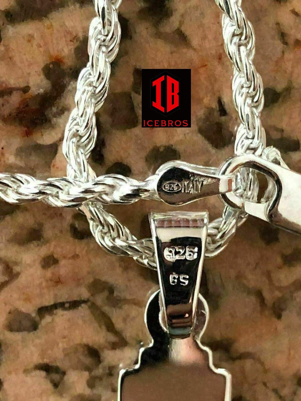 Men's Sterling Silver Jesus Lined 3D Crucifix Cross Pendant 2.25x1.25”