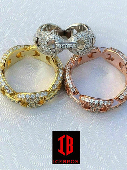 Vermeil 925 Silver Gucci Link Diamond Pinky RING 14k Gold Wedding Band Men's Ladies (CZ)
