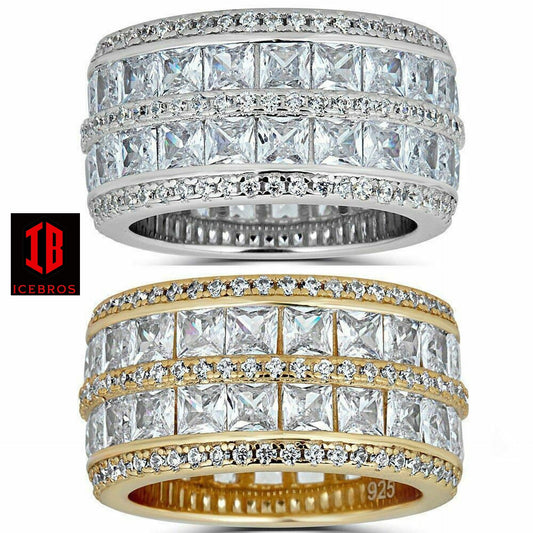 Vermeil 925 Silver Diamond ASSCHER Wedding Band Ring His Hers Set Gold ICY Pinky (CZ)