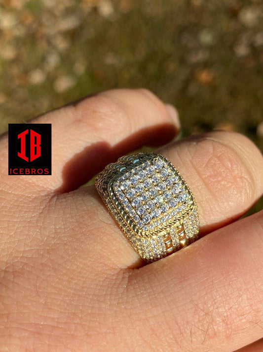 Men's Real 14k Gold & 925 Sterling Silver Ring Real Icy Cluster Hip Hop Pinky (CZ)