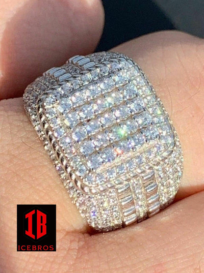 Men's Real 14k Gold & 925 Sterling Silver Ring Real Icy Cluster Hip Hop Pinky (CZ)