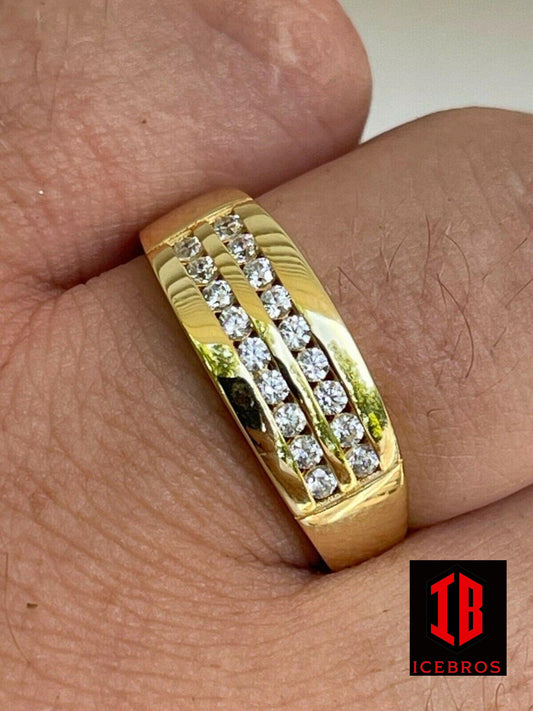 Real Solid 925 Silver 14k Gold Vermeil Diamond Ring Iced Pinky Or Wedding Band (CZ)