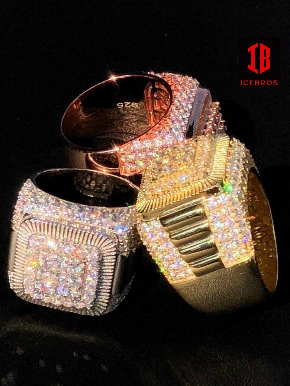 Solid 925 Silver Men's Hip Hop Rapper Big Diamond Pinky RING 14k Gold (CZ)