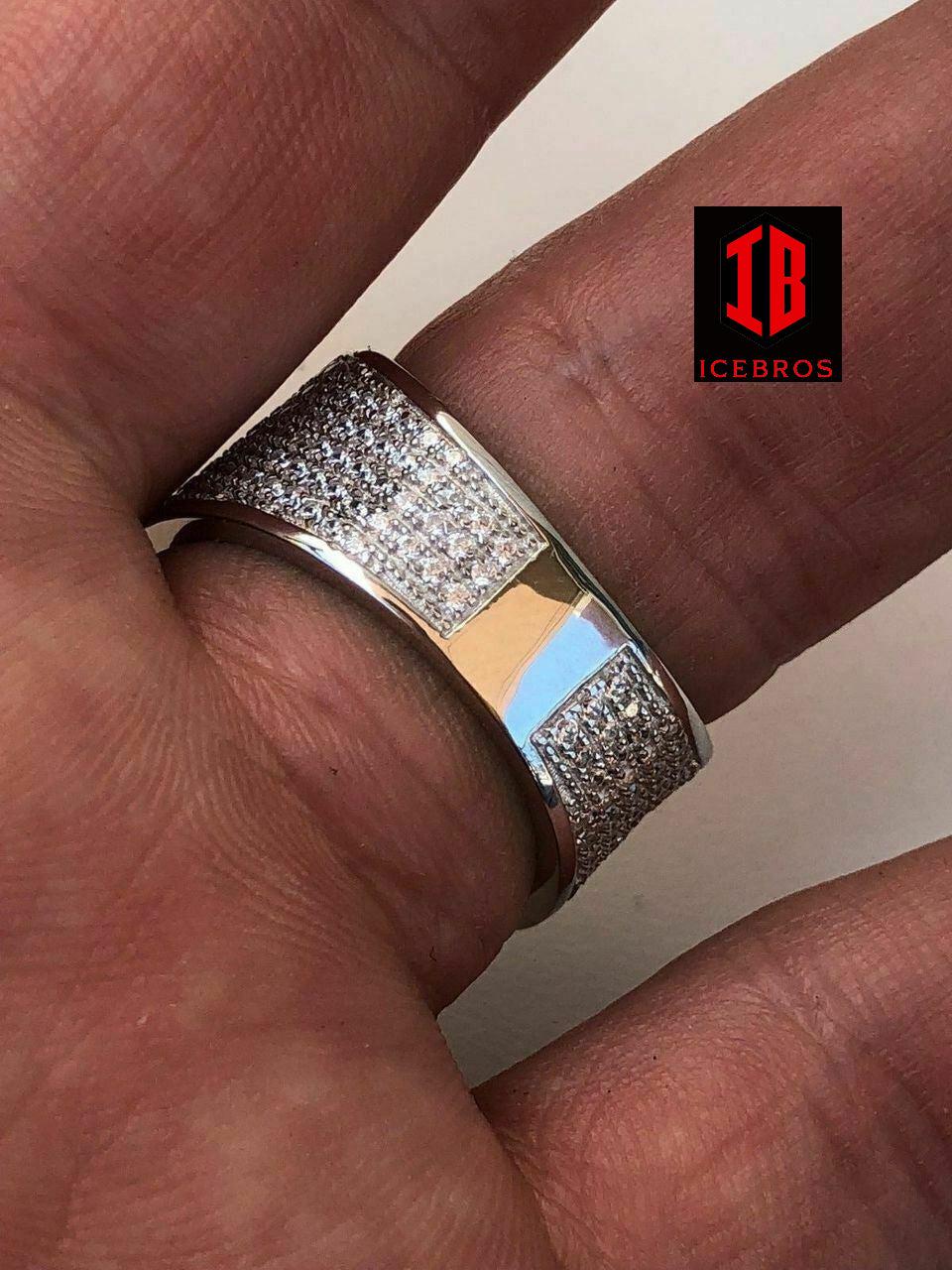 Men's Large Solid 925 Silver 4ct Simulated Diamond Pinky RING 14k Gold (CZ)