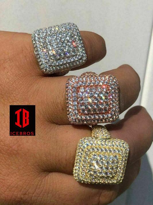 Solid 925 Silver Men's Hip Hop Rapper Big Diamond Pinky RING 14k Gold ICY CUSTOM (CZ)