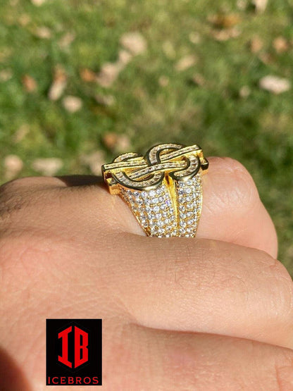 14k Gold Real Solid 925 Sterling Silver Men's Hip Hop Dollar Sign $ Pinky Ring (CZ)