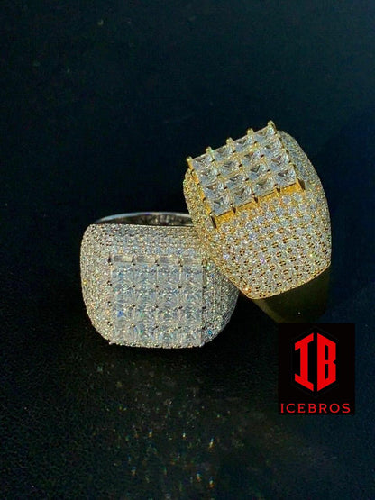 Men's Solid 14k Gold 925 Silver Baguette Diamond Pinky RING HIP-HOP  (CZ)
