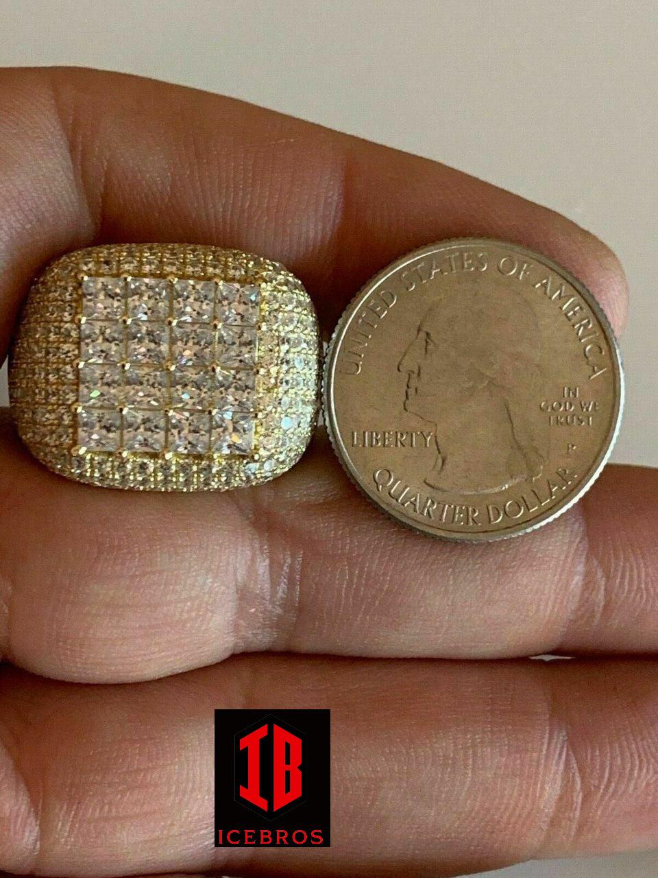 Men's Solid 14k Gold 925 Silver Baguette Diamond Pinky RING HIP-HOP  (CZ)