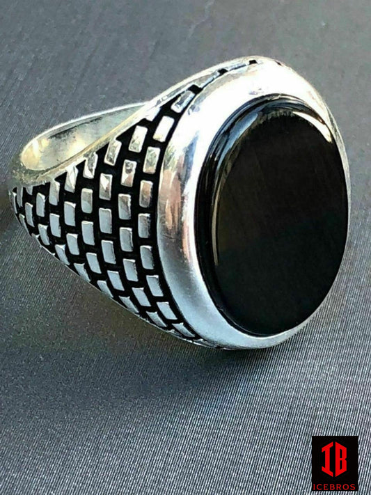 925 Sterling Silver Black Onyx Ring Men's LARGE