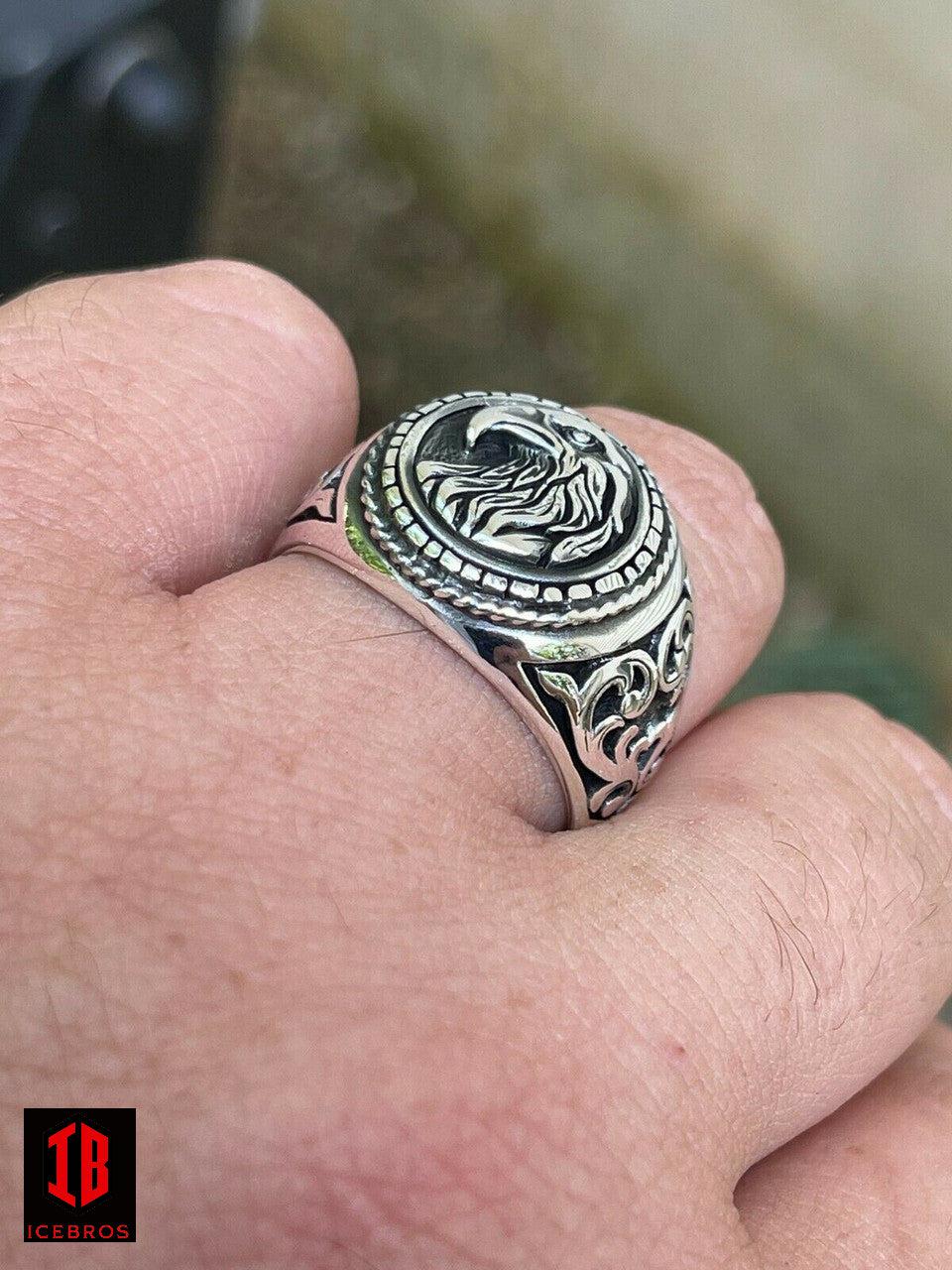 925 Sterling Silver Mens Plain American Bald Eagle Ring
