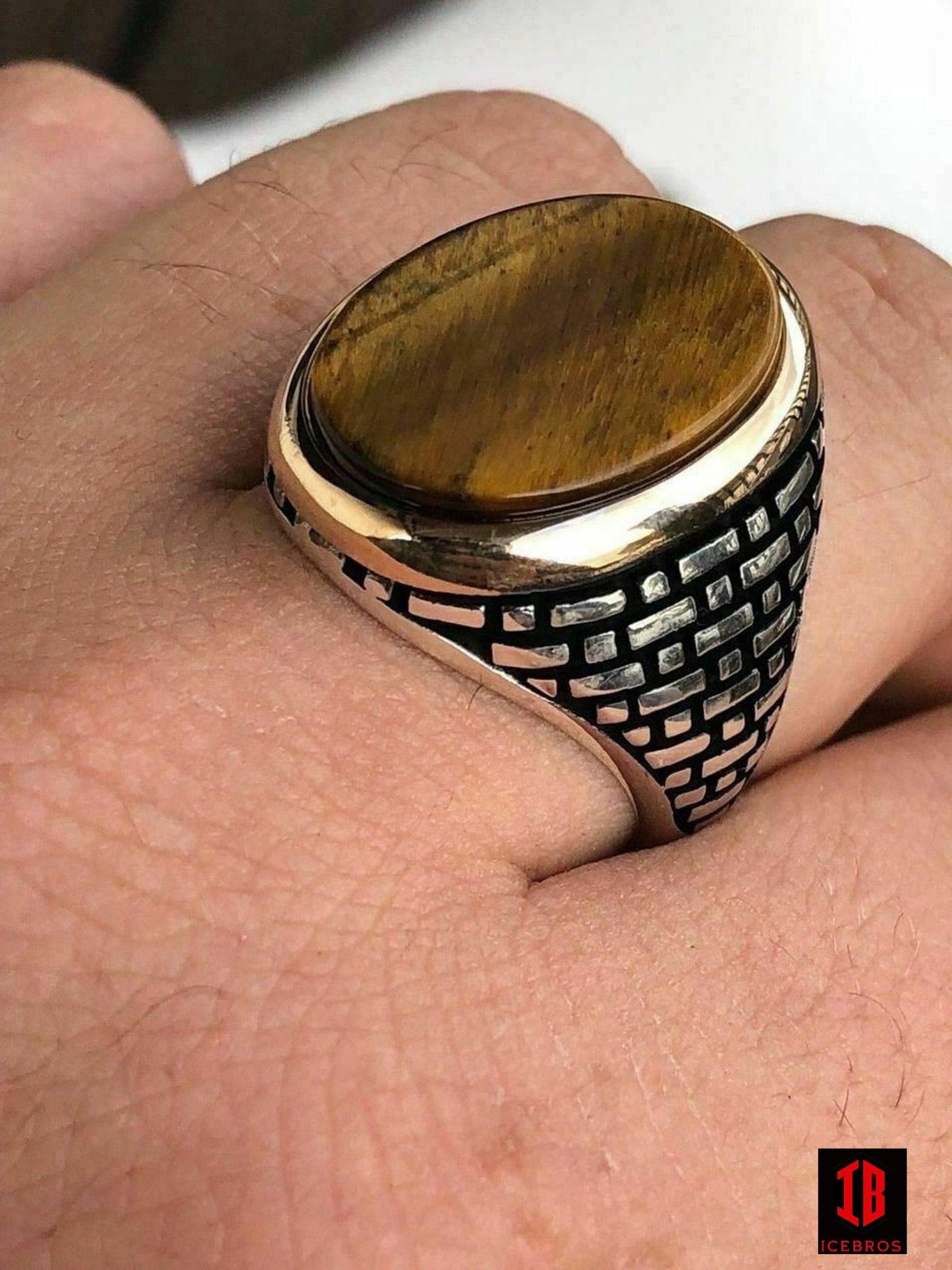 10k Gold Over 925 Sterling Silver Tiger's Eye Men's Ring