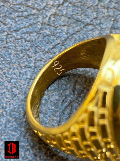 14k Gold Over Vermeil 925 Sterling Silver Black Onyx Stone Men's LARGE Ring