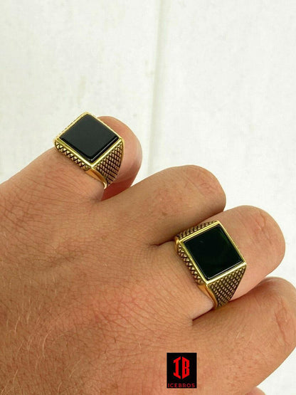 14k Gold Over Vermeil 925 Sterling Silver Black Onyx Pinky Rings Signet