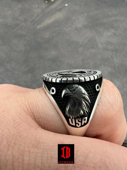 Black Rhodium 925 Sterling Silver US Air Force Military Army Ring
