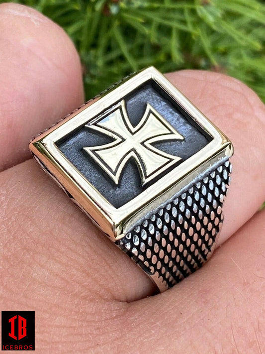14k Gold Vermeil 925 Sterling Silver German Maltese Iron Cross Ring