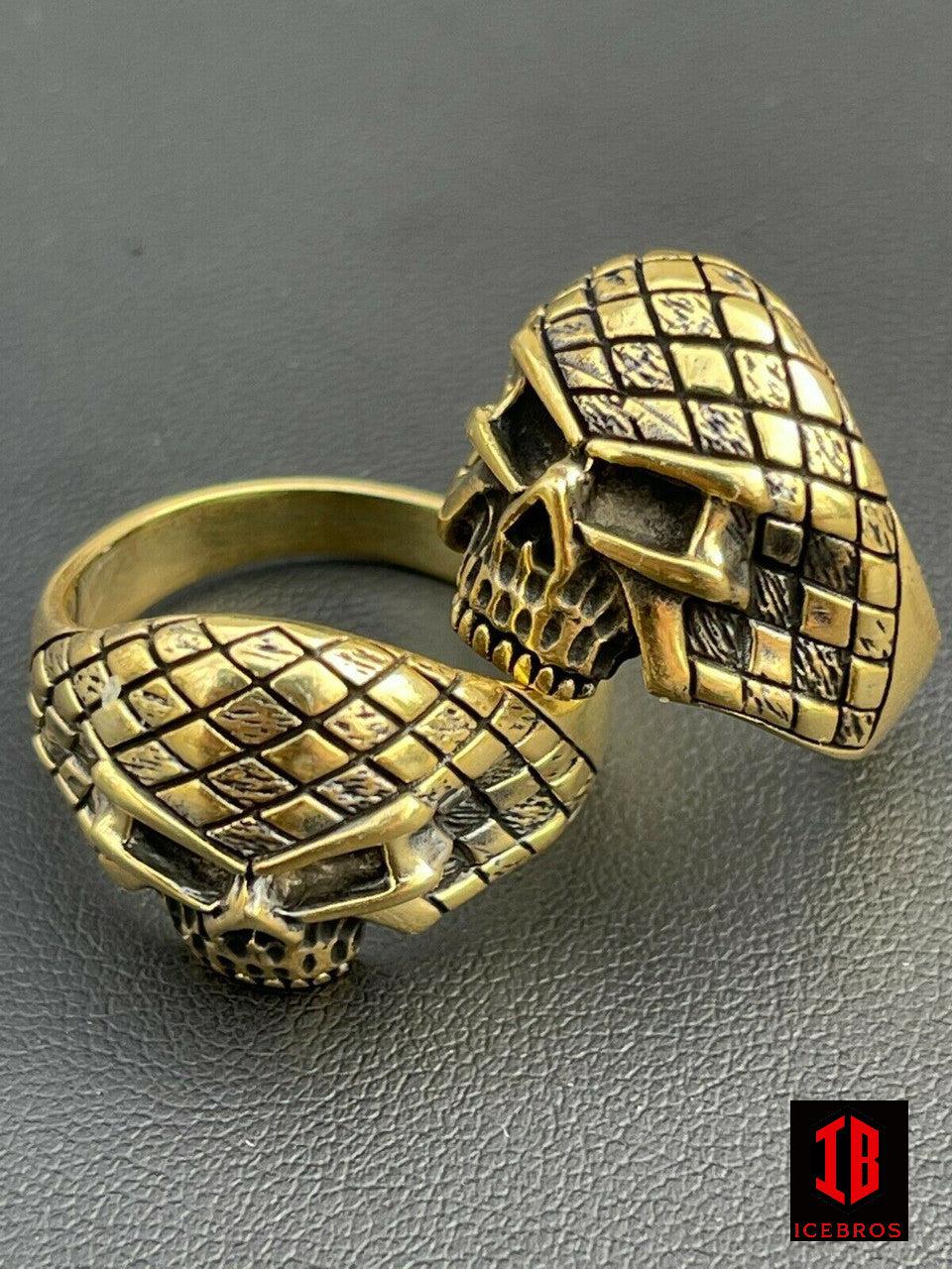 14k Gold Vermeil 925 Sterling Silver Ring Punisher Terminator Half Skull