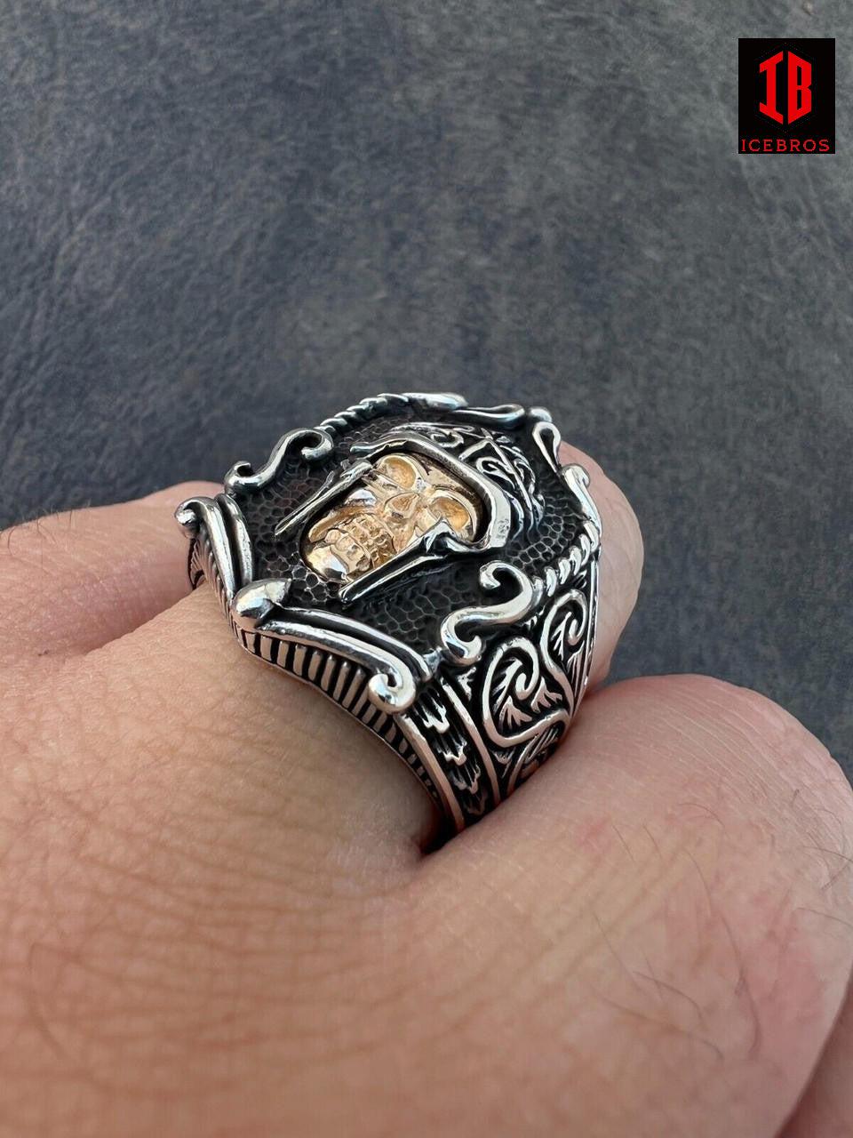 14K 925 Sterling Silver Viking Warrior Draugr Gladiator Skull Ring