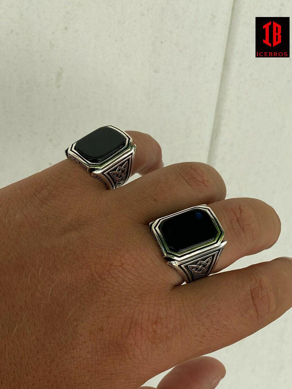 925 Vermeil Black Onyx Men Large 25mm Signet Or Pinky Ring