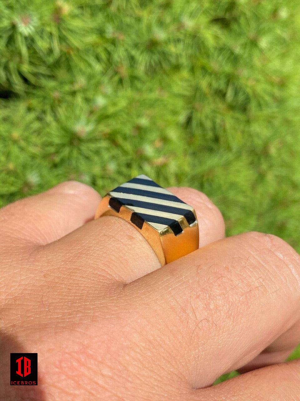 Gold over 925 Sterling Silver Black Onyx Ring Pinky Anillo Para Hombre