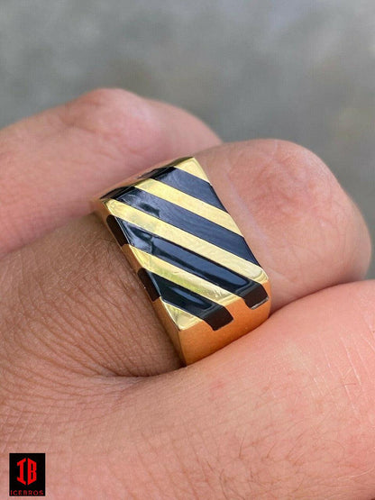 Gold over 925 Sterling Silver Black Onyx Ring Pinky Anillo Para Hombre
