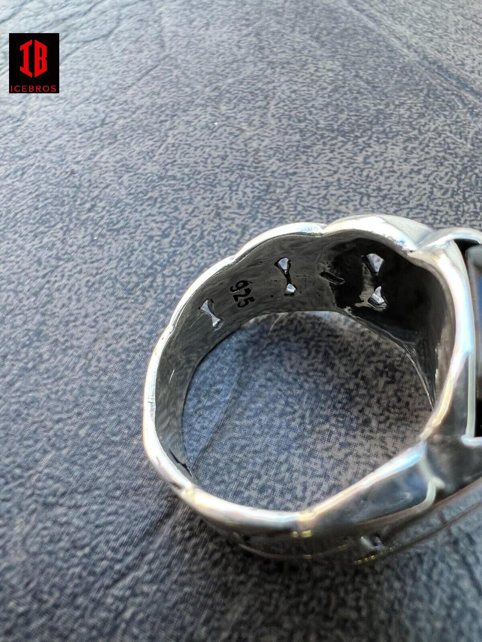 925 Sterling Silver Real Black Onyx Gemstone Miami Cuban Design Ring