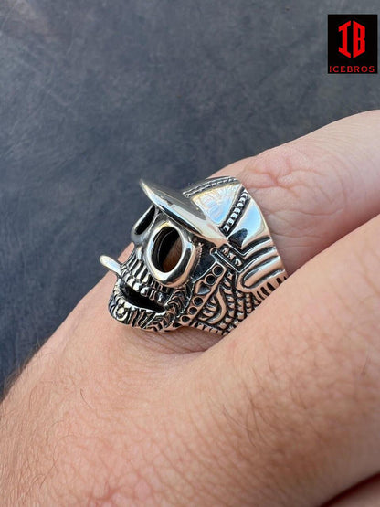 925 Sterling Silver Punk Gothic Skull Smoking Cigar Joint Ring