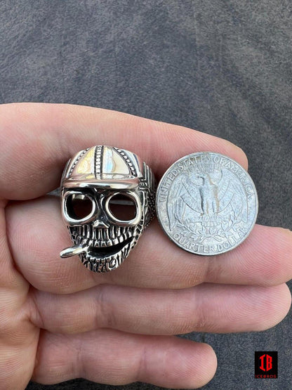 925 Sterling Silver Punk Gothic Skull Smoking Cigar Joint Ring
