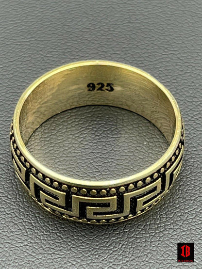 14k Gold Vermeil Over Solid 925 Silver Pinky Wedding Band Key Greek