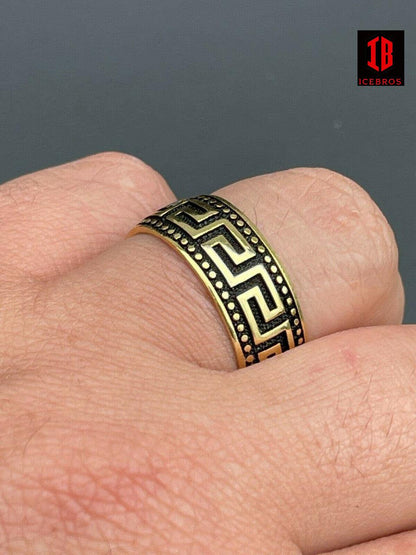 14k Gold Vermeil Over Solid 925 Silver Pinky Wedding Band Key Greek