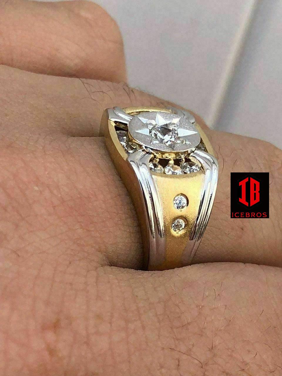 Men 14k Gold & Real Solid 925 Silver Super Iced Star Ring Size Man Made Diamond (CZ)