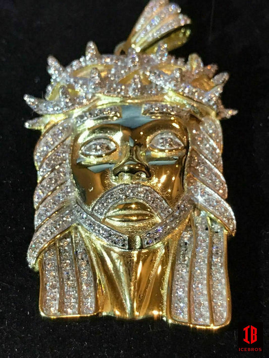 14k Gold 2.3ct cz Diamond Jesus Piece Pendant 1"x2" ICE
