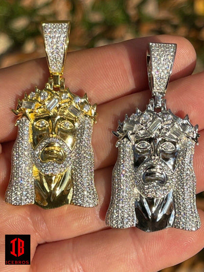 Vermeil White 14K Gold Baguette CZ Jesus Piece Pendant Necklace