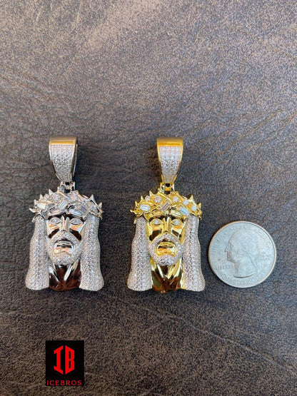 Vermeil White 14K Gold Baguette CZ Jesus Piece Pendant Necklace