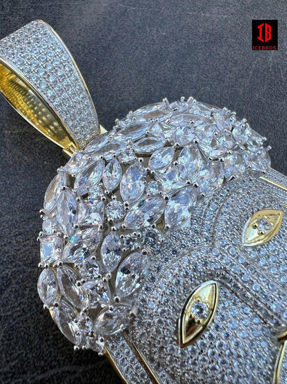 XXL 6" 289 Gram 14k Gold Vermeil Silver Men's Iced Baguette Diamond Jesus Piece