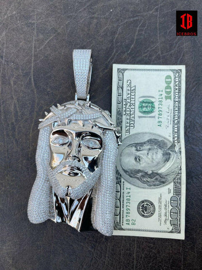 HUGE 6" 450 Gram Vermeil 925 Sterling Silver Men Iced Jesus Piece Pendant Necklace