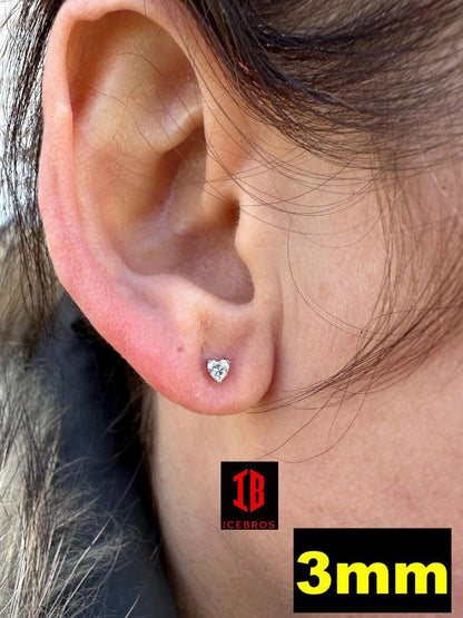 Moissanite Vermeil Solitaire Stud Earrings Heart Shape Fancy Cut 925 Silver 3-7mm