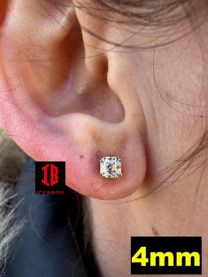 VVS Iced Moissanite Stud Earrings Asscher Cut 14k White Gold Over 925 Silver 4mm-8mm