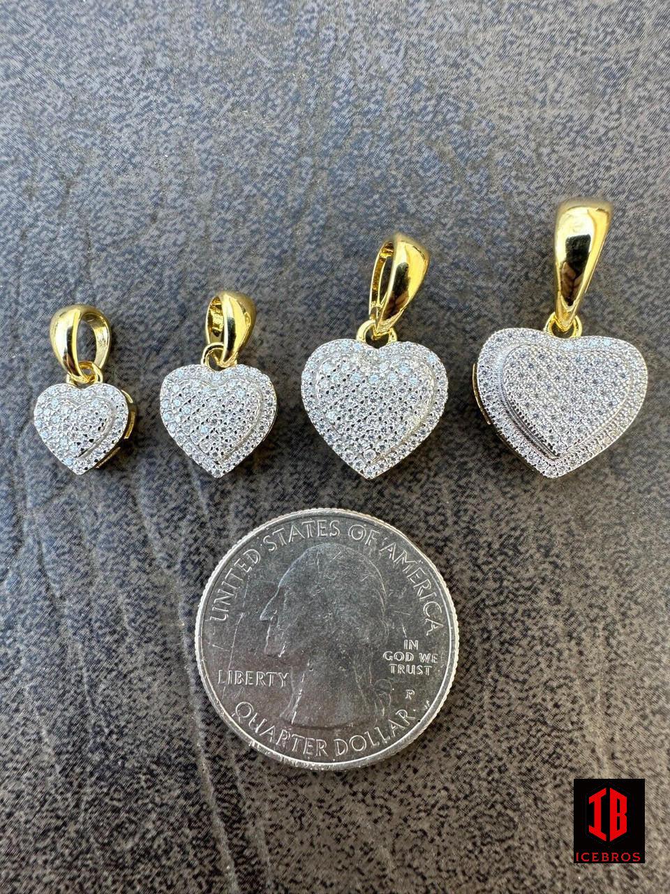 MOISSANITE 925 STERLING Silver 14K Gold Iced Ladies Heart Shaped Love Pendant Charm